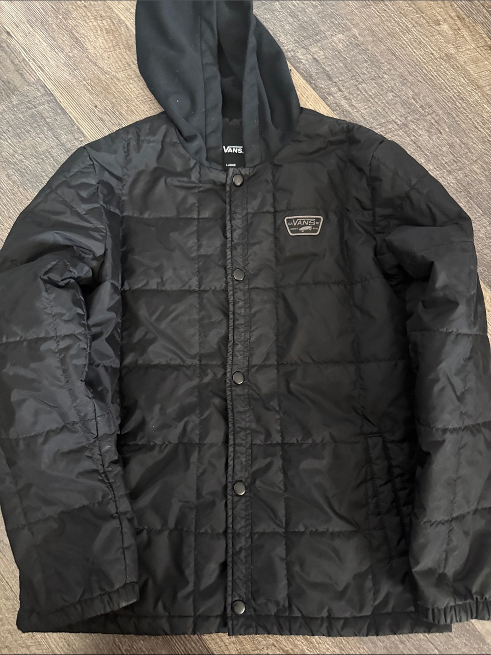 Vans Boys Black Quilted Hooded Jacket - Size Large (L)